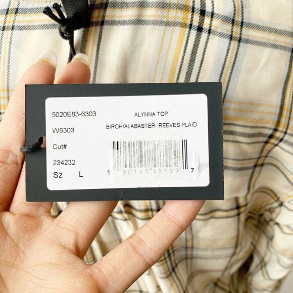 Paige Alynna Plaid Tie Front Shirt V-Neck Large - Picture 7 of 7